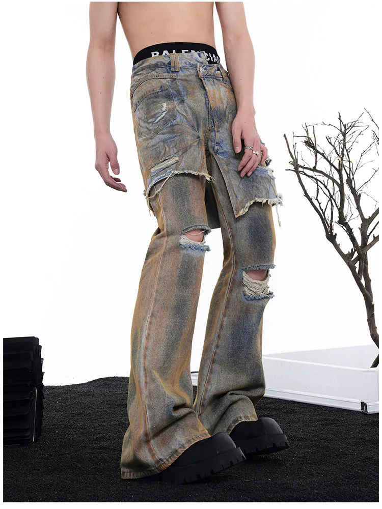 【24s Oct.】Wasteland Style Patchwork Distressed Jeans