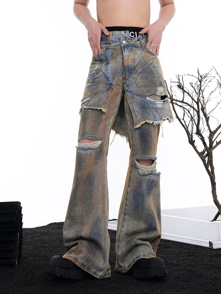 【24s Oct.】Wasteland Style Patchwork Distressed Jeans