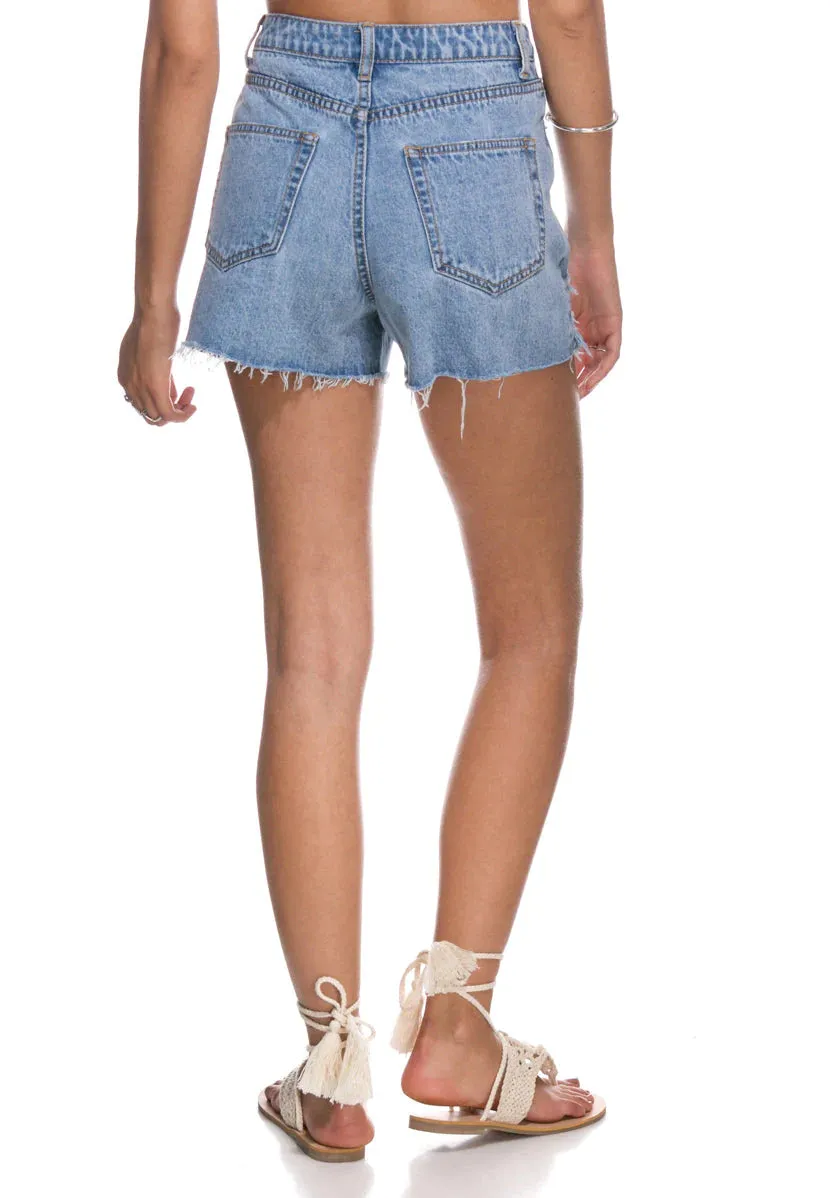 Aaron Ripped Denim Shorts - LIGHT BLUE - DENIM - S - Women - Clothing - Jeans - Cotton