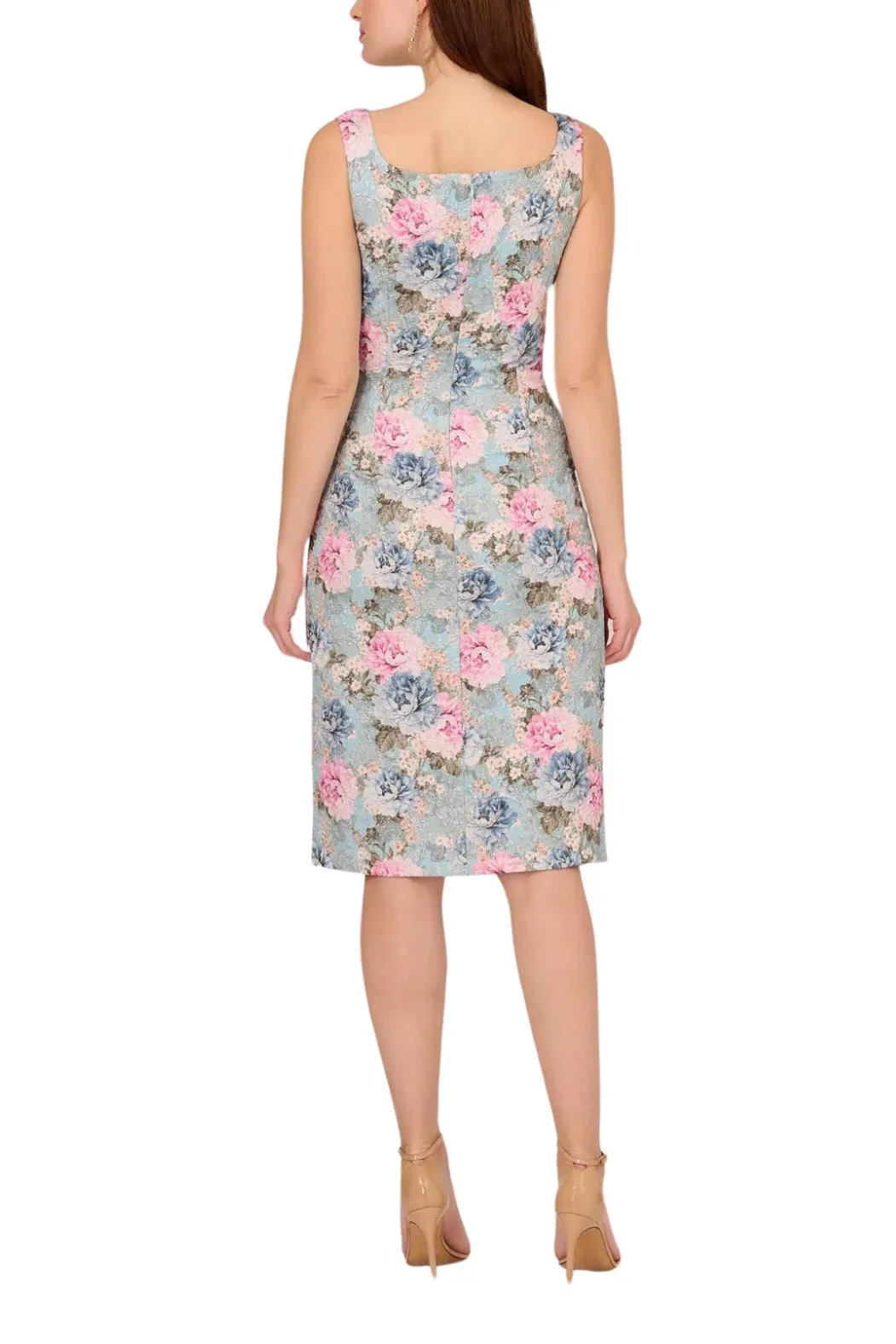 Adrianna Papell Floral Matelasse Square Neck Sheath Dress - Wholesale