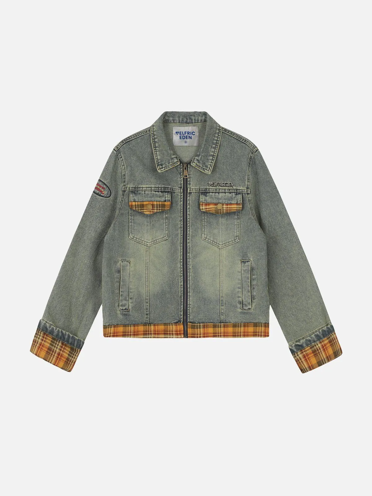 Aelfric Eden Plaid Cropeed Denim Jacket