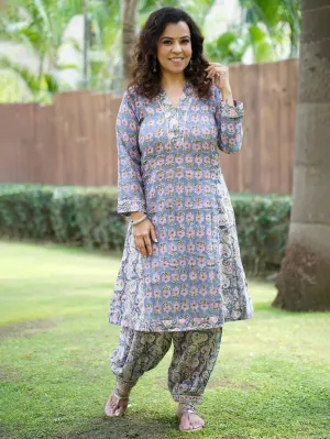 Afghani Salwar Printed Blue - Pink