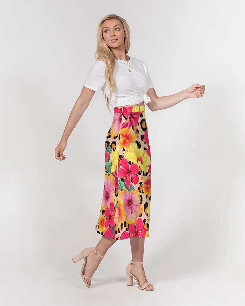 Animal Print Island Flowers Women’s A Line Midi Skirt