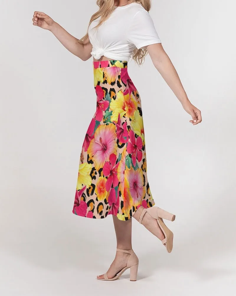 Animal Print Island Flowers Women’s A Line Midi Skirt