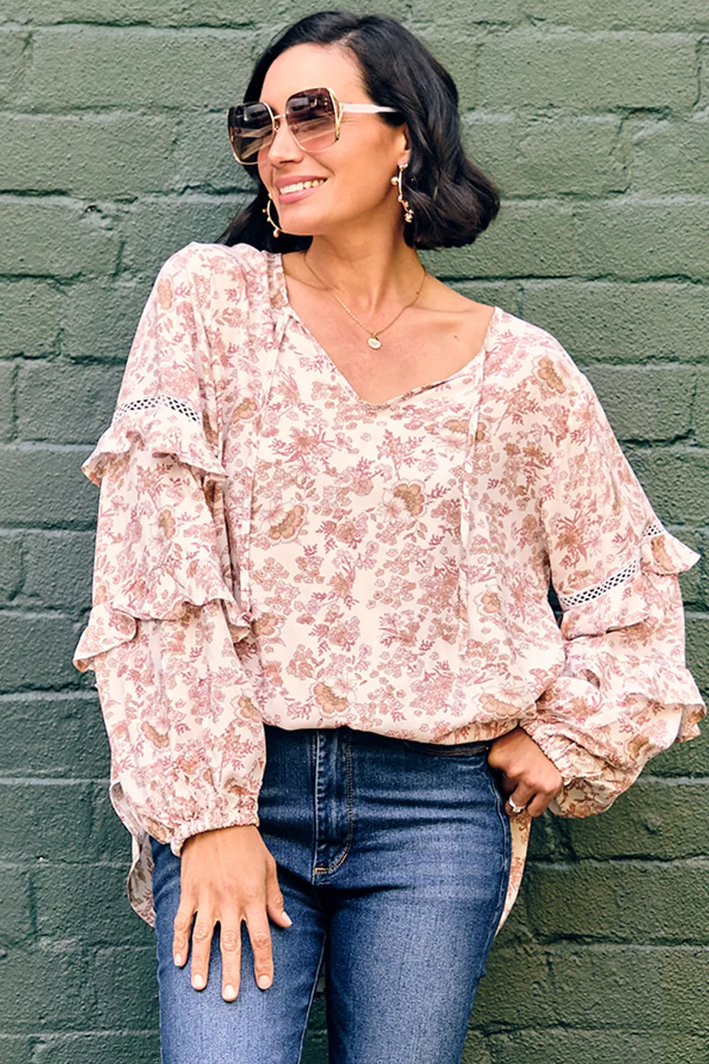 Antonella Ruffle Top Rose