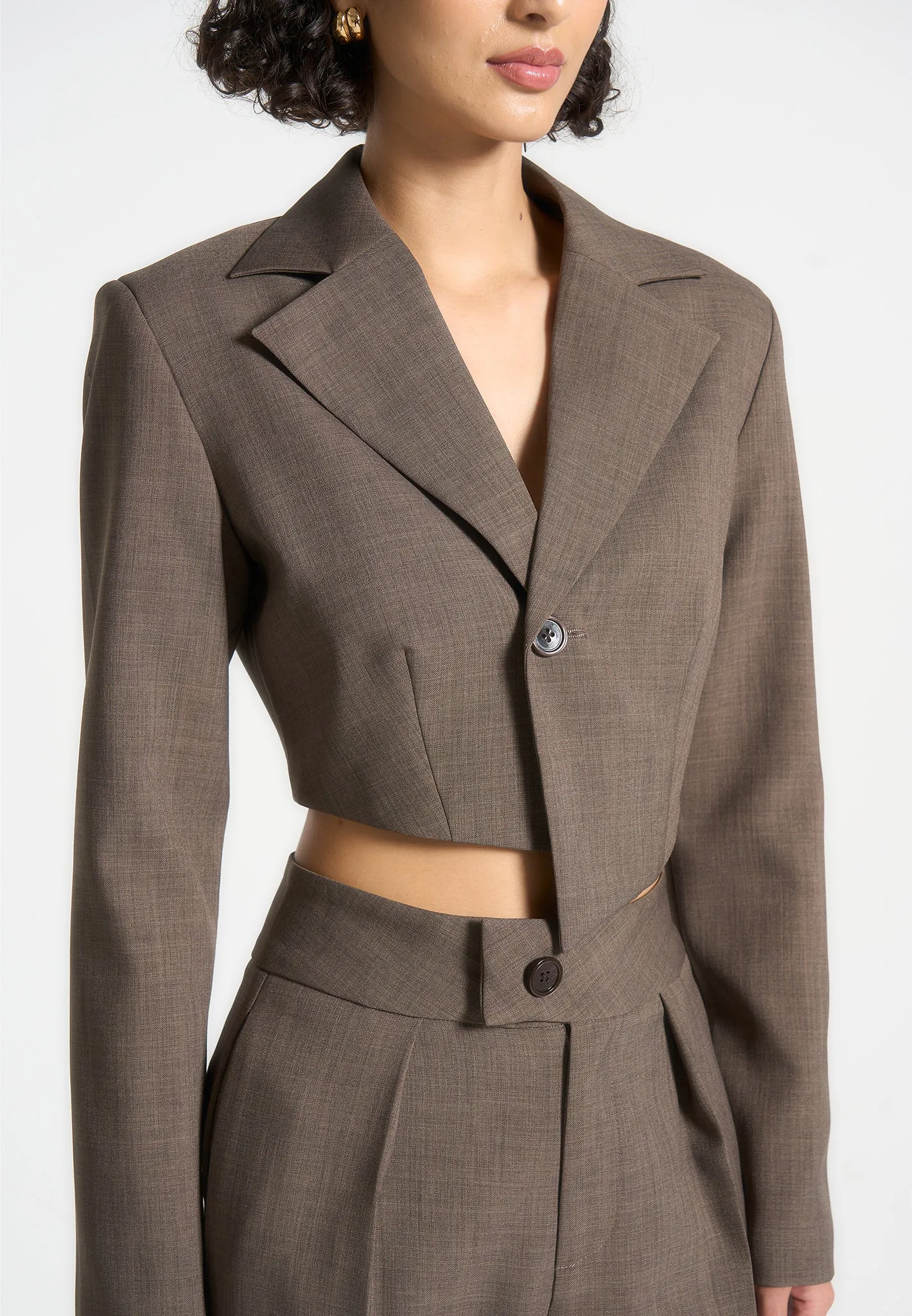 Asymmetric Tailored Cropped Blazer - Dark Taupe