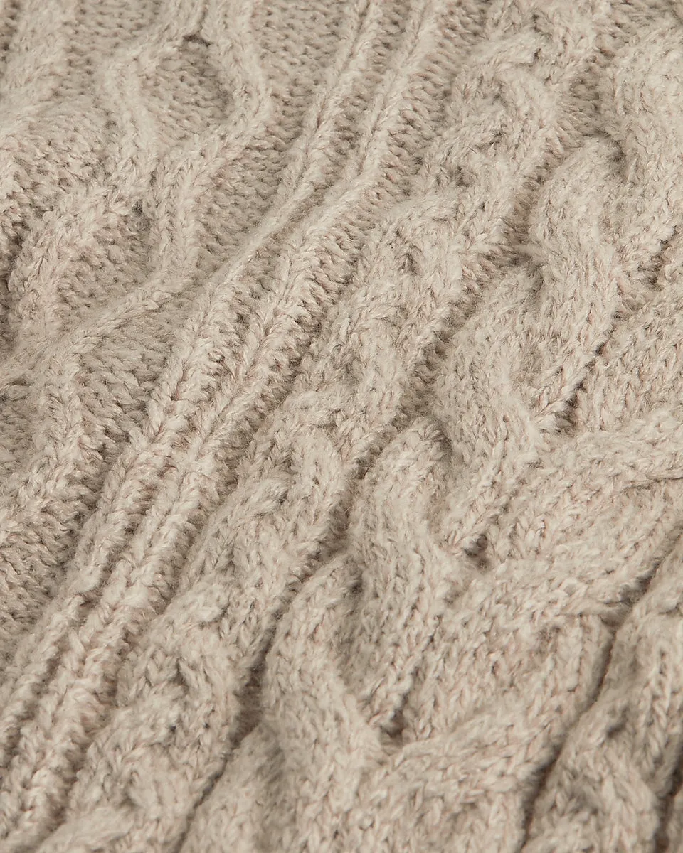 Asymmetrical Hem Cable Knit Sweater in Beige