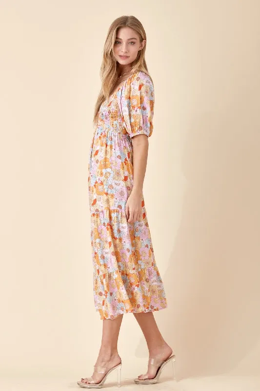 Baevely Floral Print Sweetheart Midi Dress - Multi