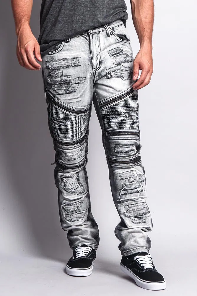 Biker Distressed Washed Slim Jeans