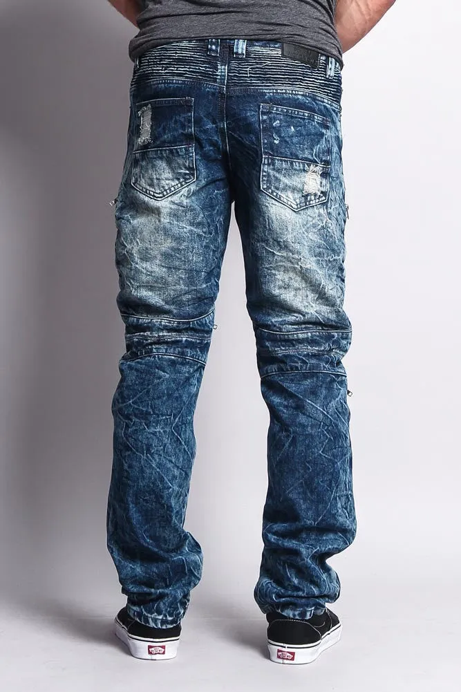 Biker Distressed Washed Slim Jeans