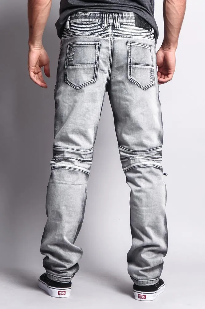 Biker Distressed Washed Slim Jeans