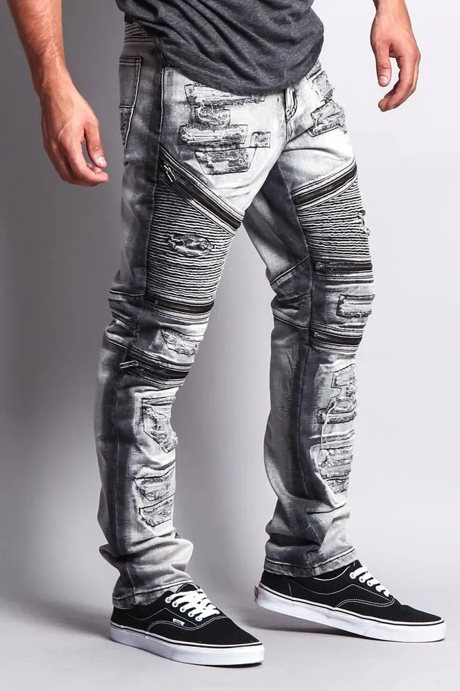 Biker Distressed Washed Slim Jeans