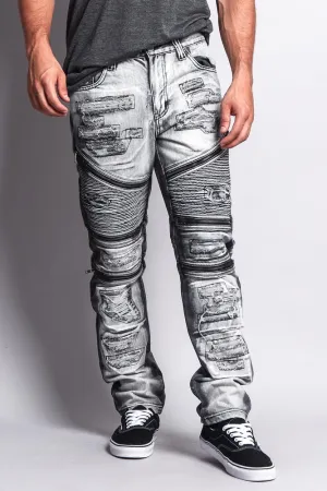 Biker Distressed Washed Slim Jeans