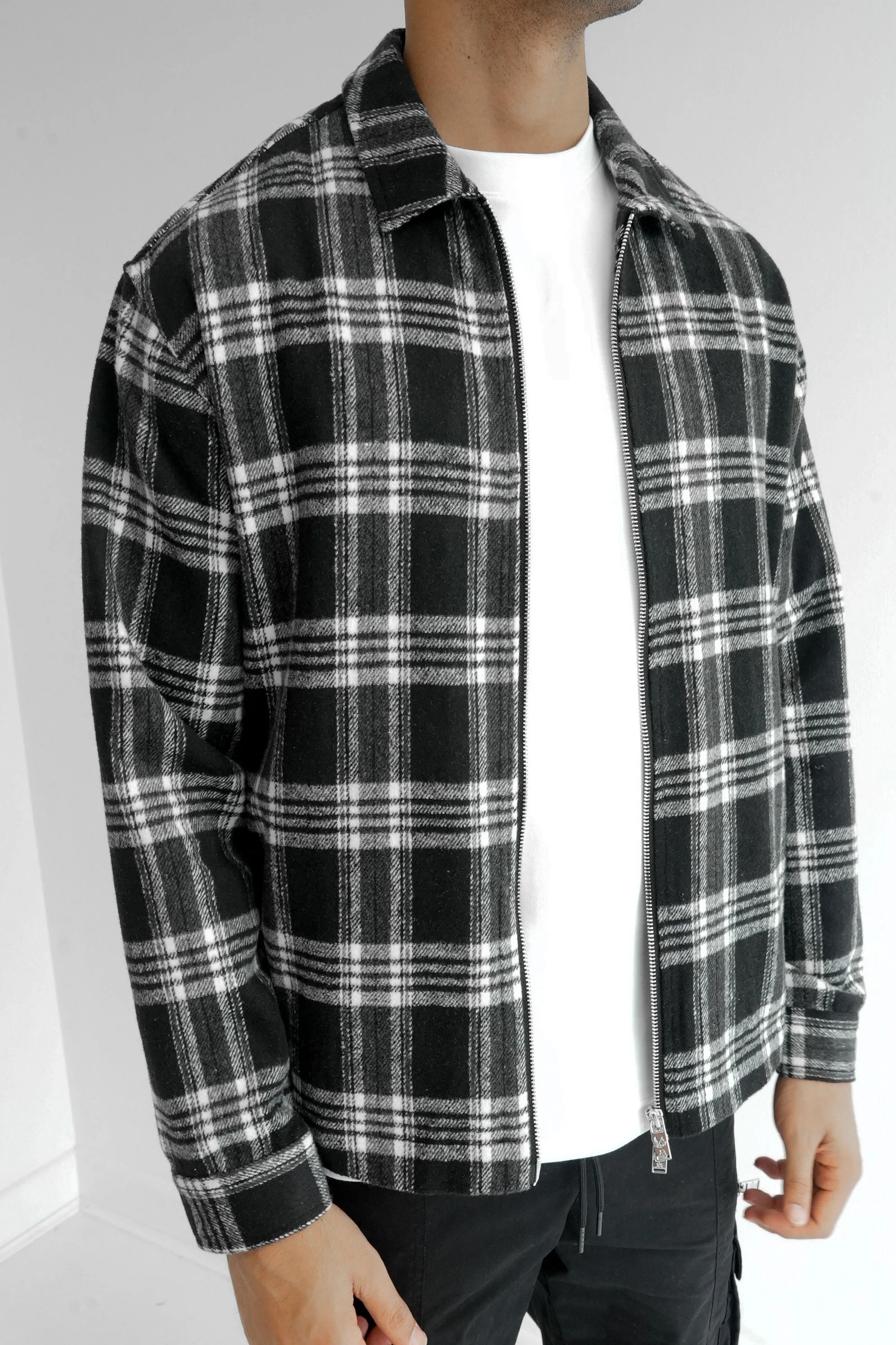 Boxy Checked Double Zip Shirt - Black