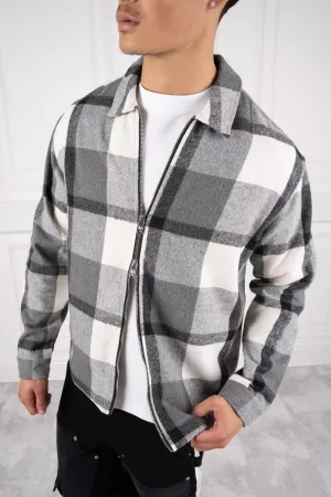 Boxy Checked Double Zip Shirt - Grey