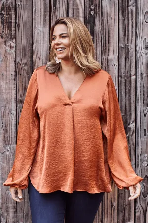 Charlotte V-Neck Long Sleeve Top Terracotta