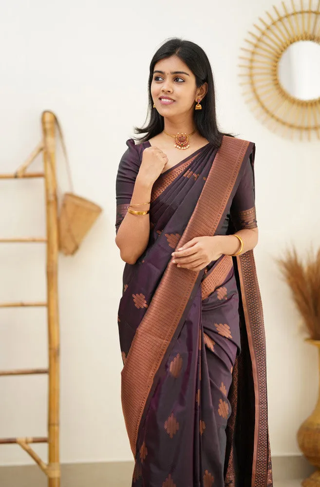 Desiring Purple Soft Silk Saree With Engrossing Blouse Piece