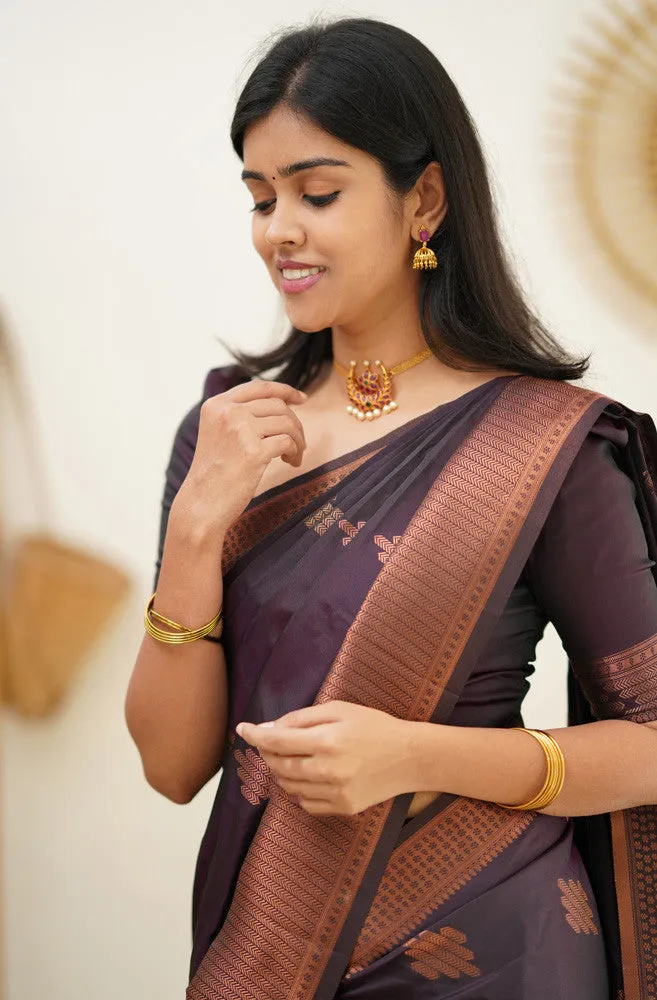 Desiring Purple Soft Silk Saree With Engrossing Blouse Piece