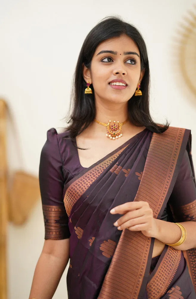 Desiring Purple Soft Silk Saree With Engrossing Blouse Piece