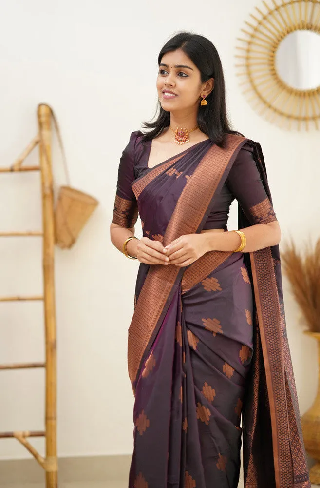 Desiring Purple Soft Silk Saree With Engrossing Blouse Piece