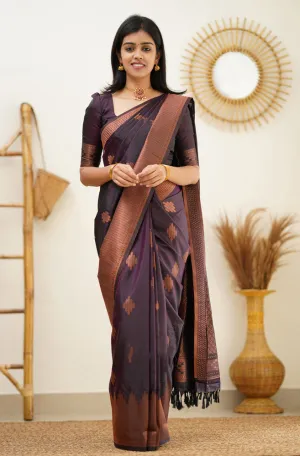 Desiring Purple Soft Silk Saree With Engrossing Blouse Piece