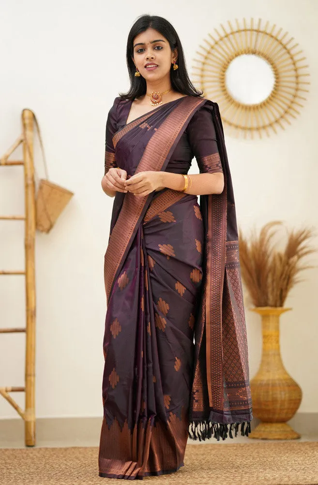 Desiring Purple Soft Silk Saree With Engrossing Blouse Piece