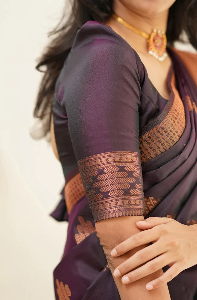 Desiring Purple Soft Silk Saree With Engrossing Blouse Piece