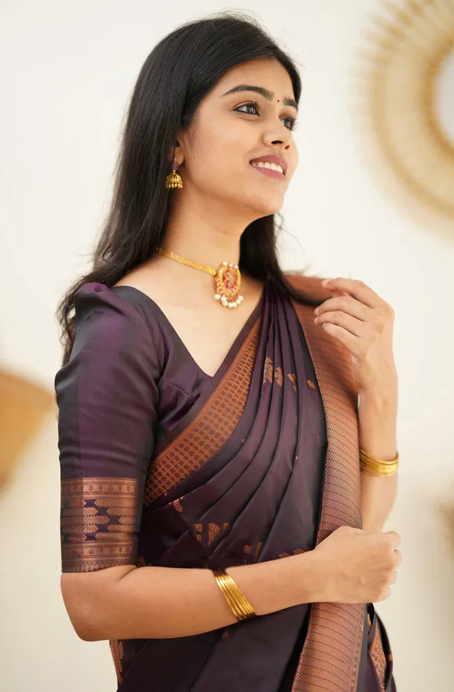 Desiring Purple Soft Silk Saree With Engrossing Blouse Piece