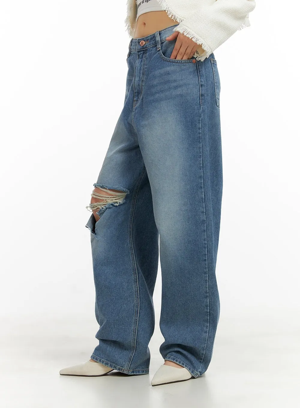 Destroyed Washed Baggy Jeans CY414