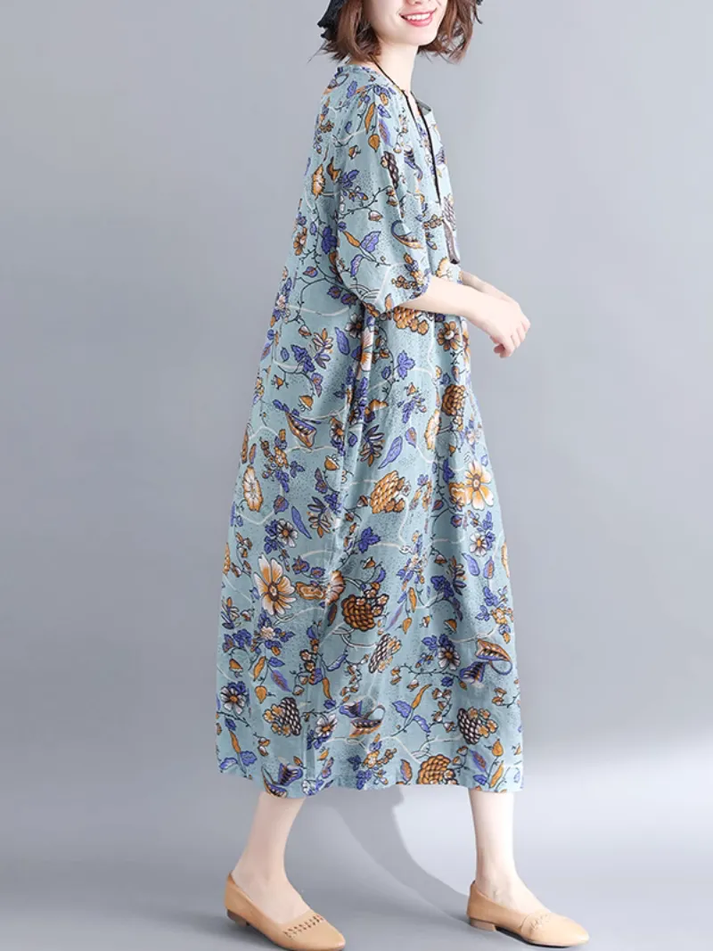 Elegant Floral Mid-length A-Line Dress