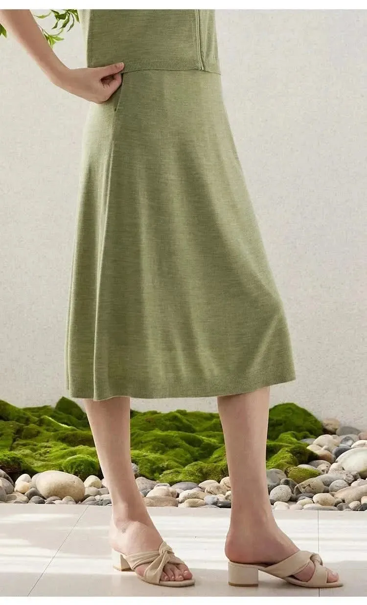 Elegant Merino Wool and Silk A-Line Skirt