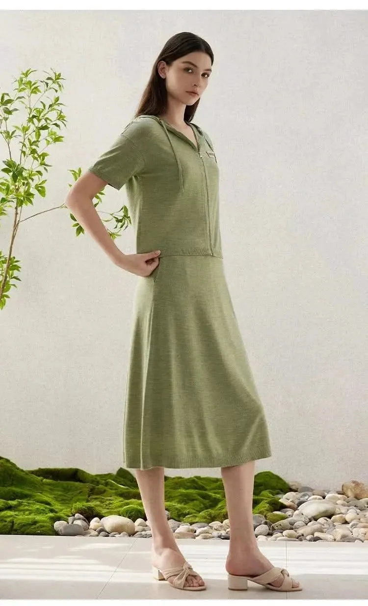 Elegant Merino Wool and Silk A-Line Skirt