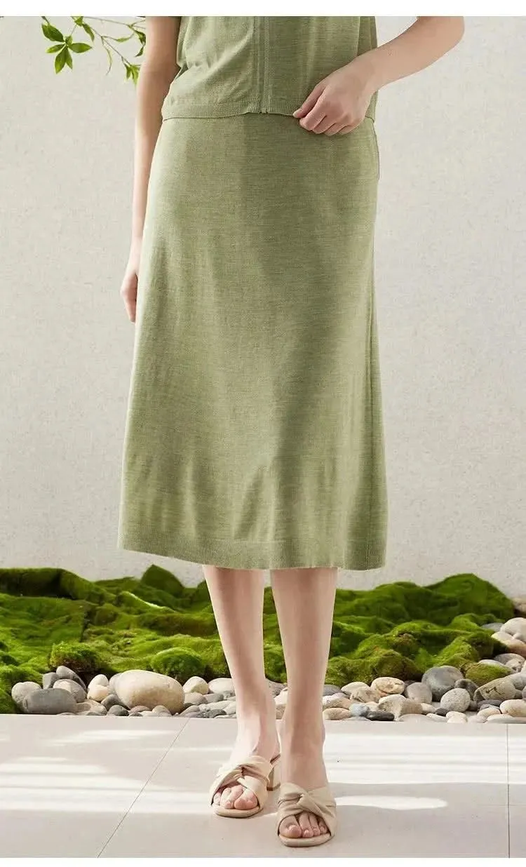 Elegant Merino Wool and Silk A-Line Skirt