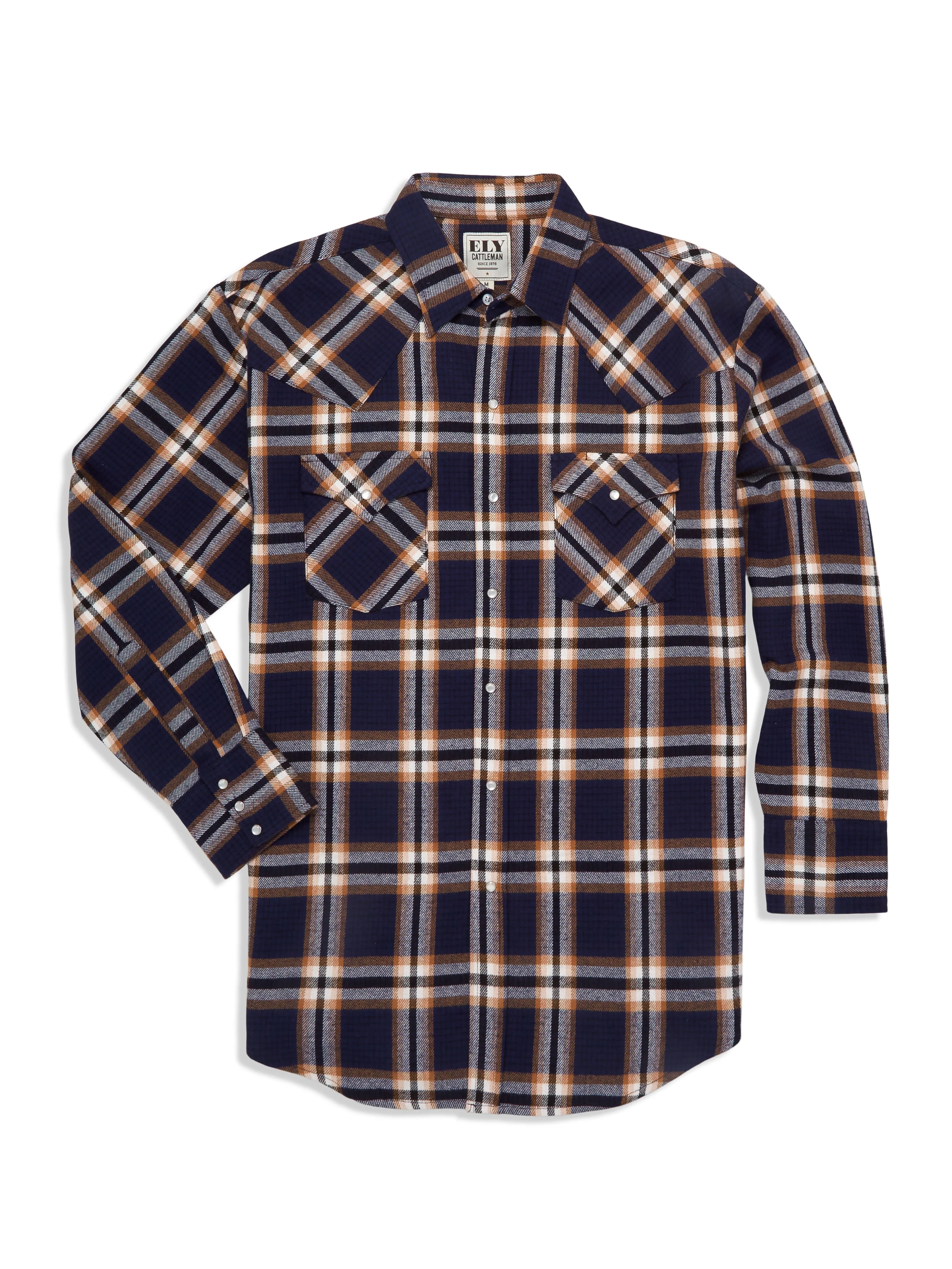 Ely Cattleman Men's Long Sleeve Brawny Flannel Western Snap Shirt