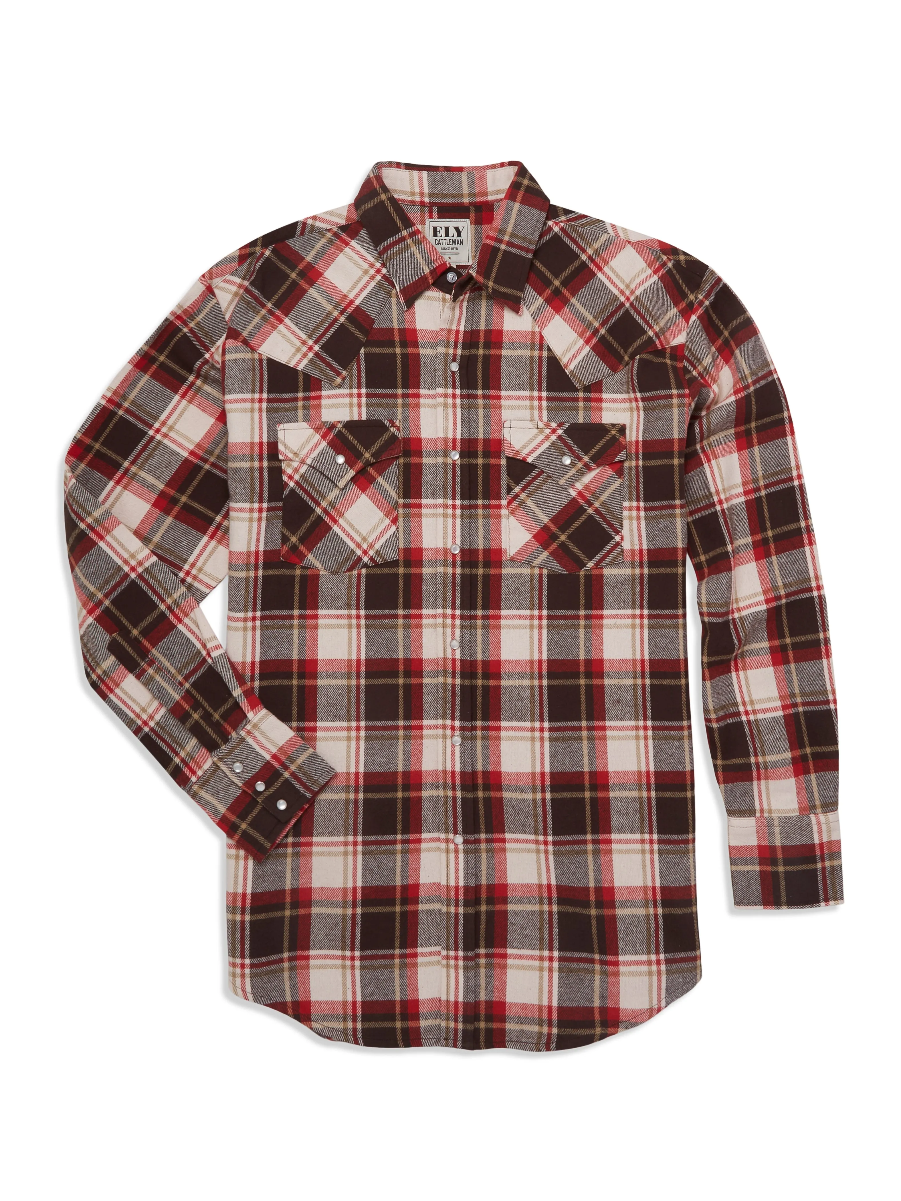 Ely Cattleman Men's Long Sleeve Brawny Flannel Western Snap Shirt