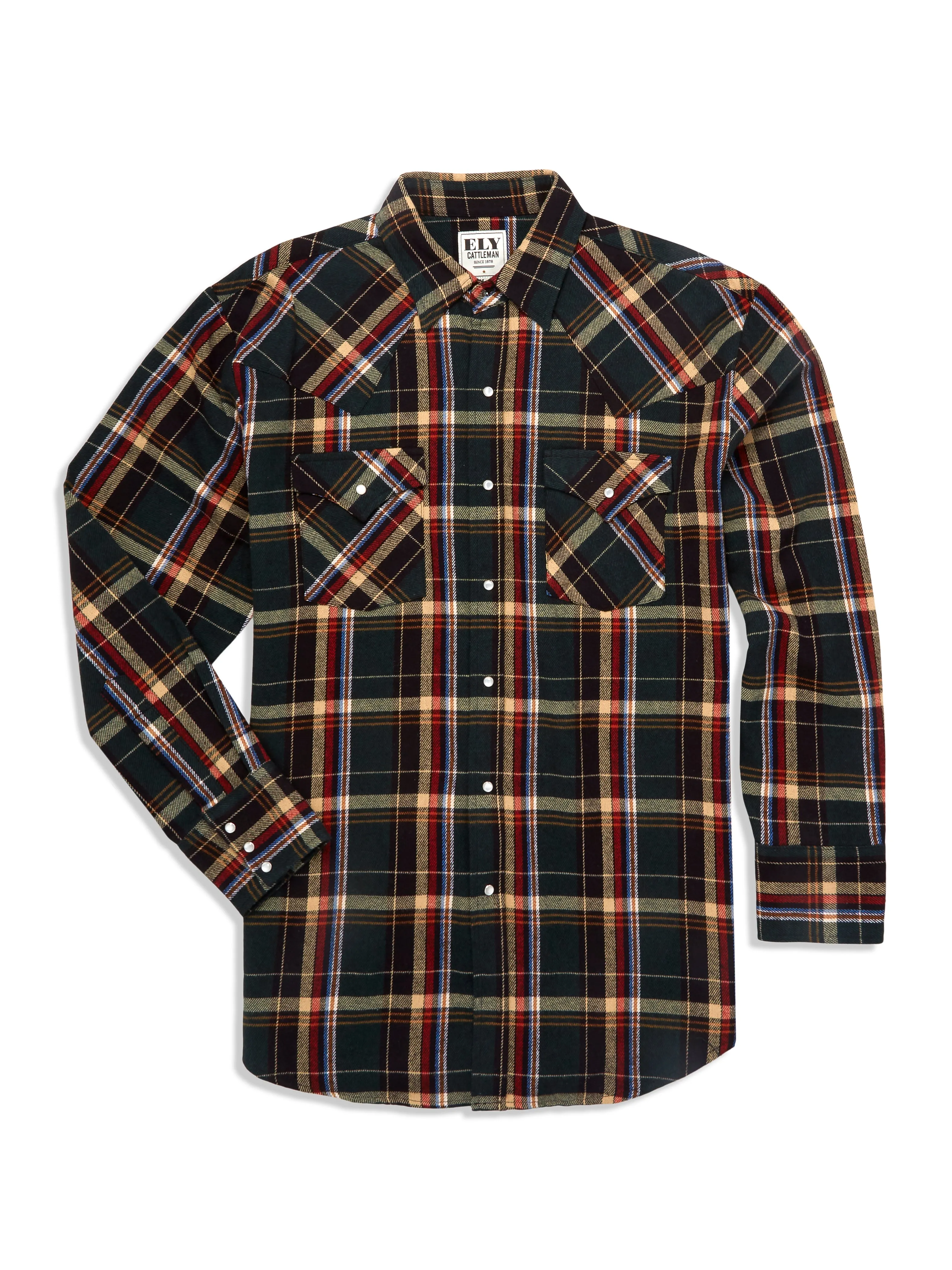 Ely Cattleman Men's Long Sleeve Brawny Flannel Western Snap Shirt