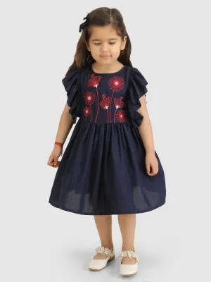 Embellished with Torso embroidery dress-Navy Blue