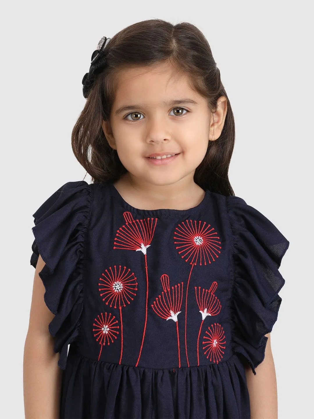 Embellished with Torso embroidery dress-Navy Blue