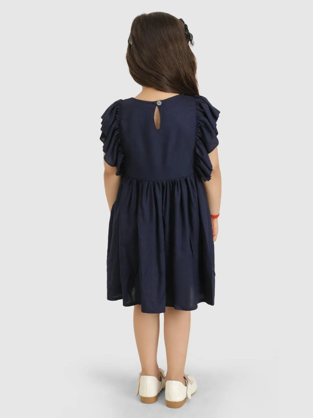 Embellished with Torso embroidery dress-Navy Blue