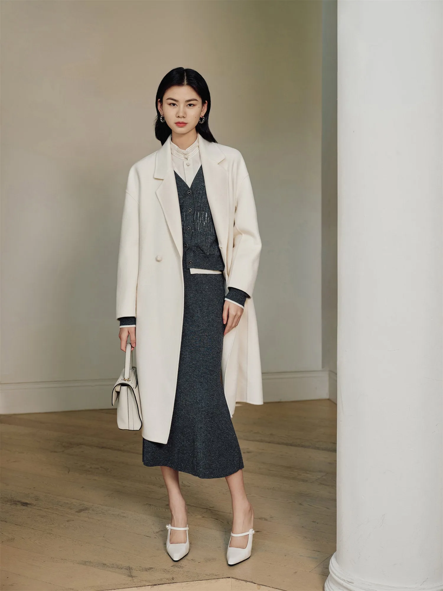 EP YAYING Notched Collar Cashmere Coat