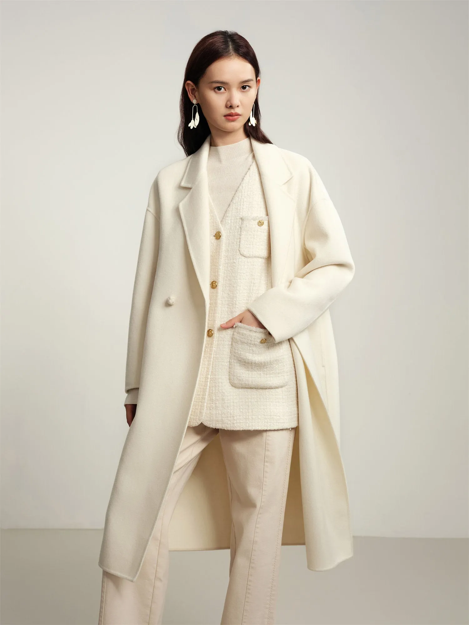 EP YAYING Notched Collar Cashmere Coat