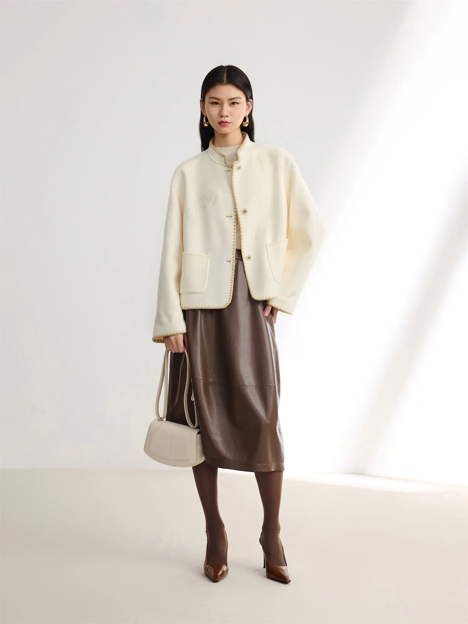 EP YAYING Wool Stand Collar Coat