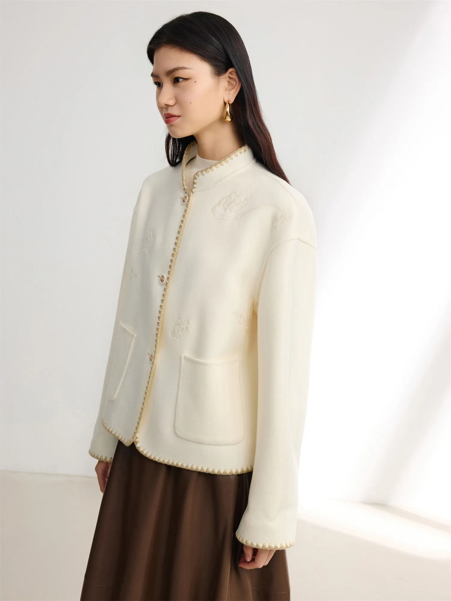 EP YAYING Wool Stand Collar Coat