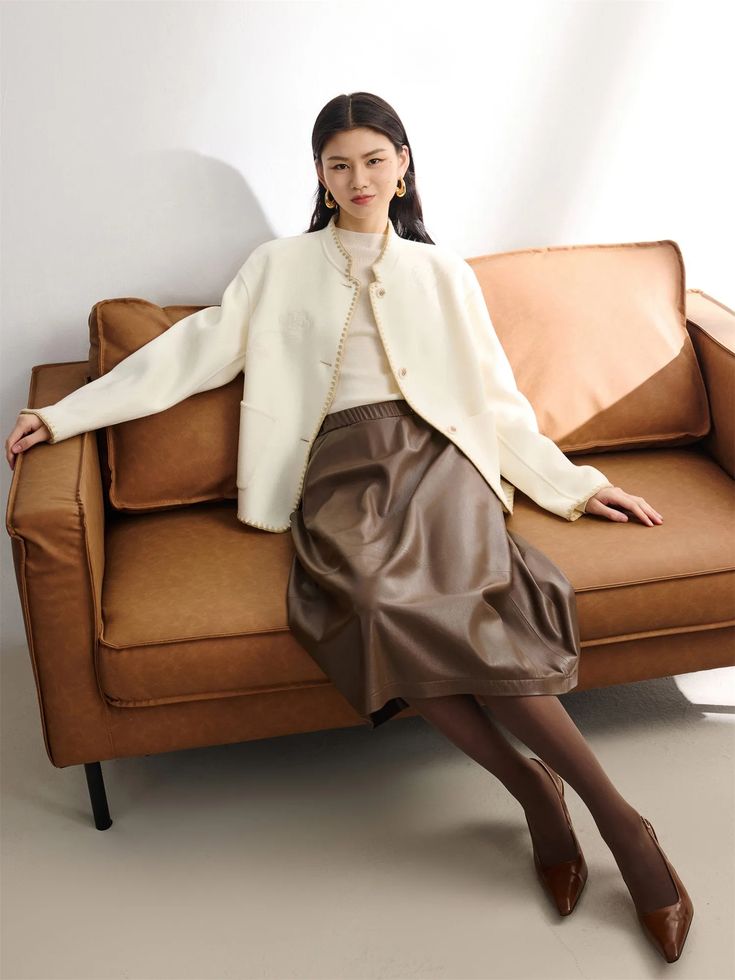 EP YAYING Wool Stand Collar Coat