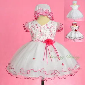 FG324 Scallop Hemline Pageant Birthday Occasion Dresses w/ Bonnet Baby Size 9-24 Months