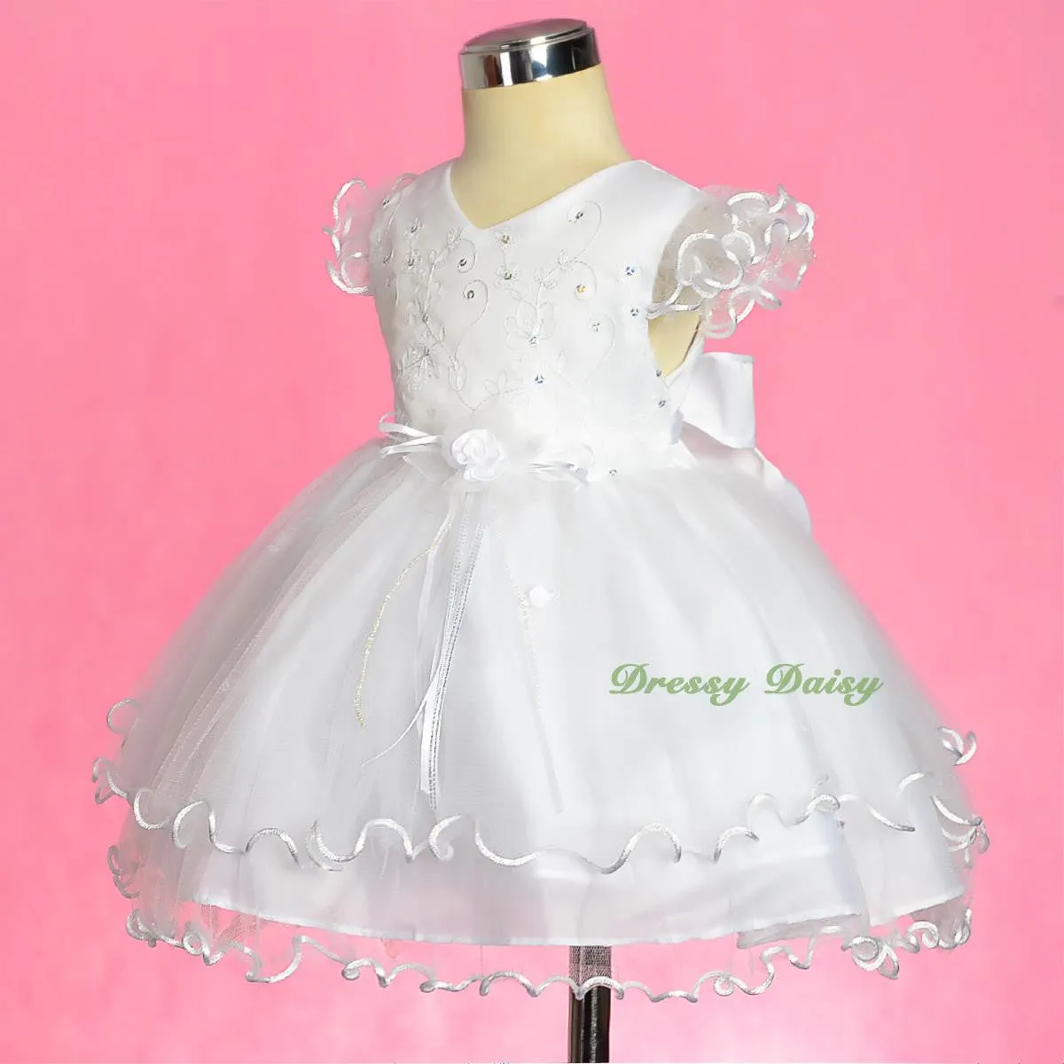 FG324 Scallop Hemline Pageant Birthday Occasion Dresses w/ Bonnet Baby Size 9-24 Months