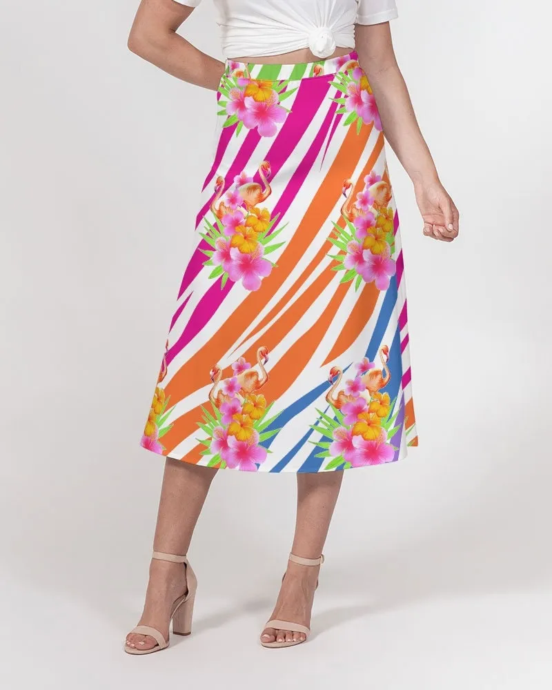 Flamingo Fiesta Women’s A Line Midi Skirt