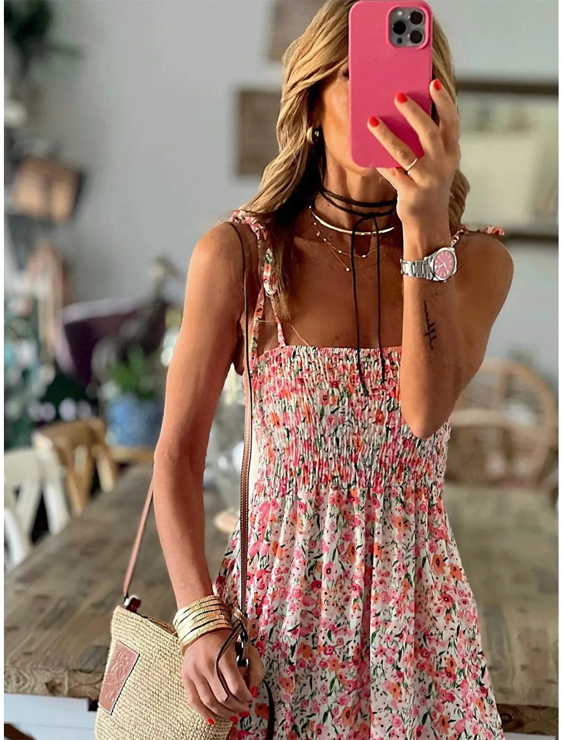 Floral Print Sling Big Swing  Maxi Dress