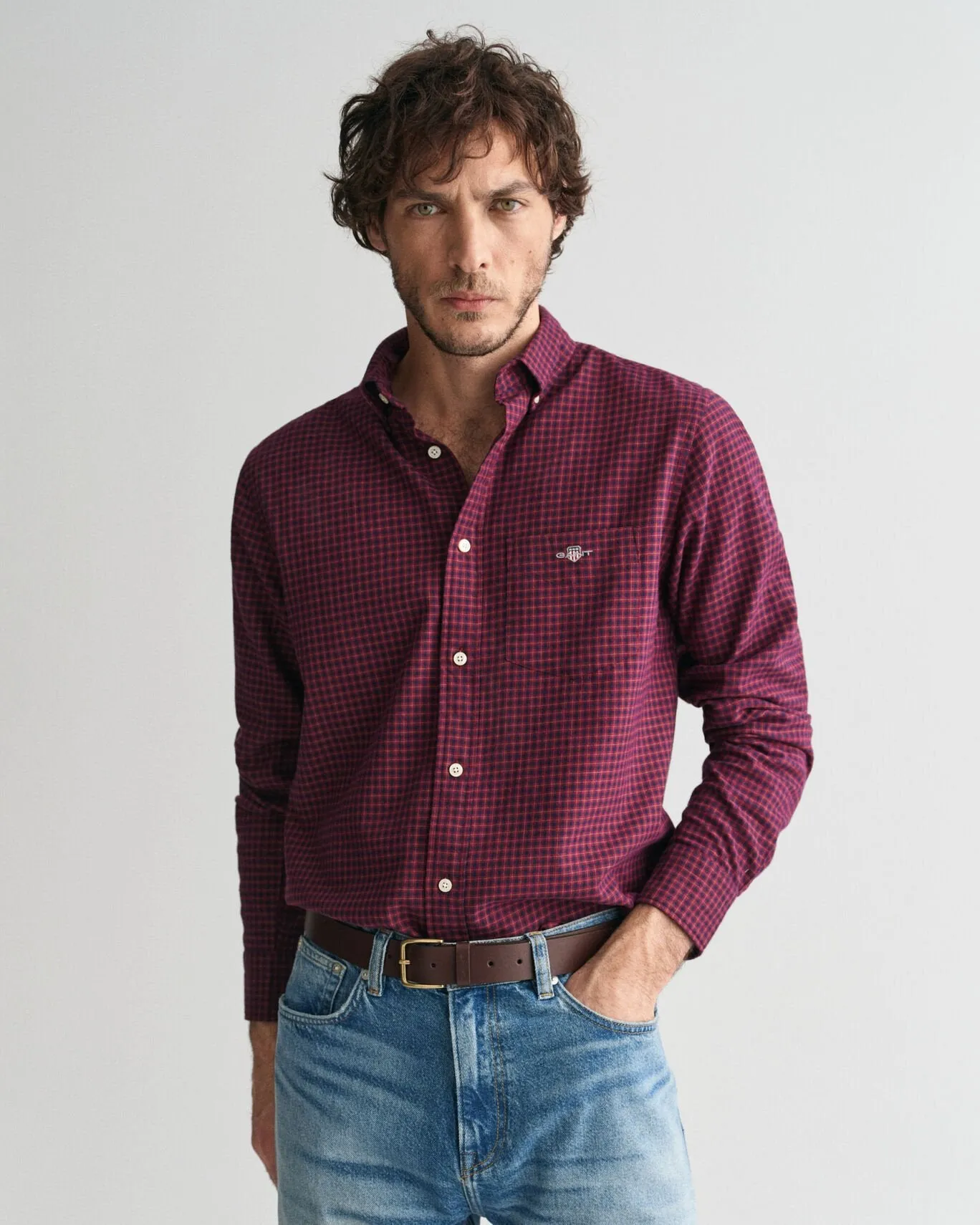 GANT - Reg Micro-check Flannel Shirt, Wine Red