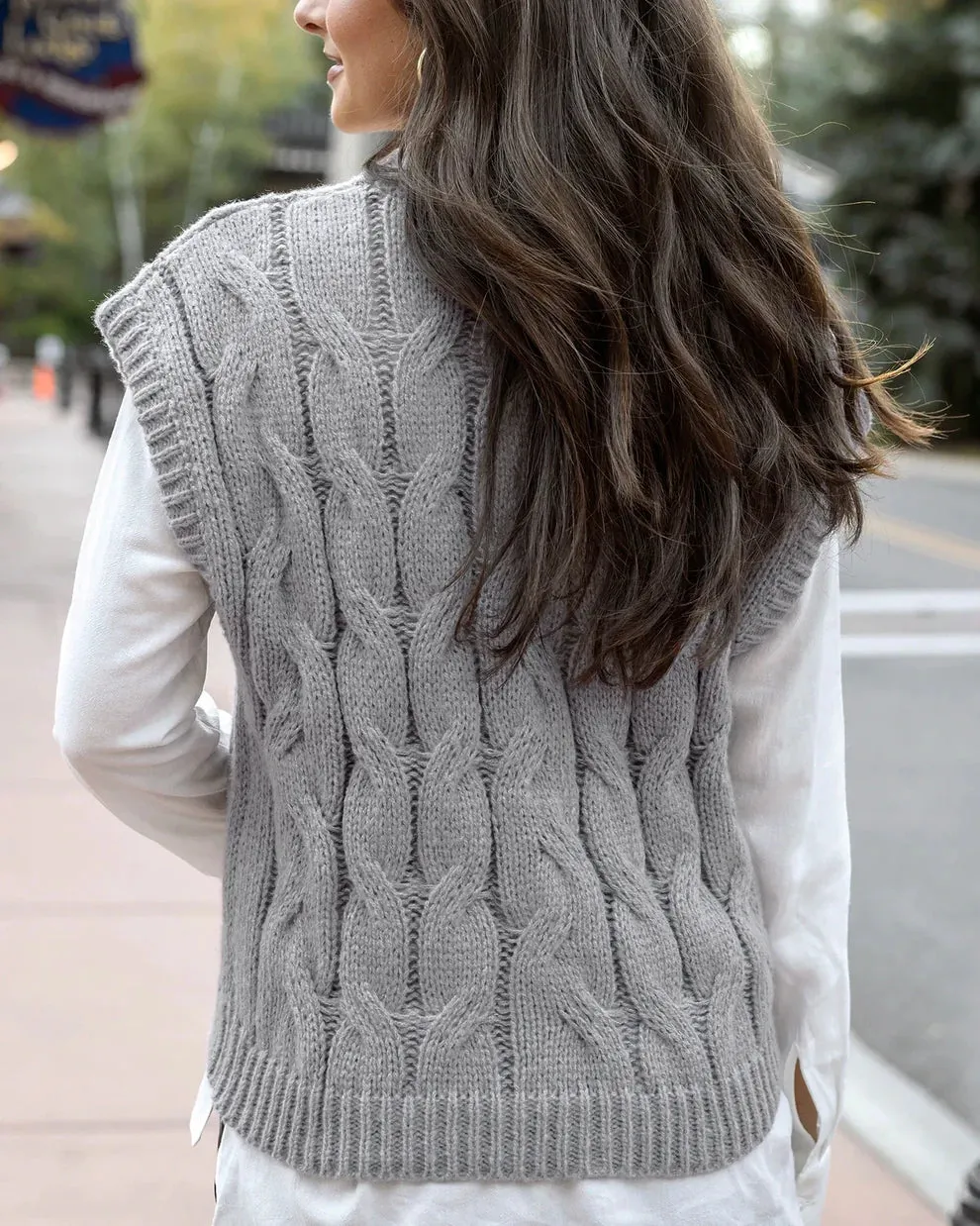 Grace & Lace Cable Knit Sweater Vest - Light Grey